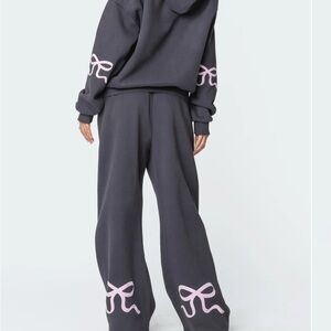 Edikted Gray and Pink Track SweatPants with Graphic Bow Design from PacSun